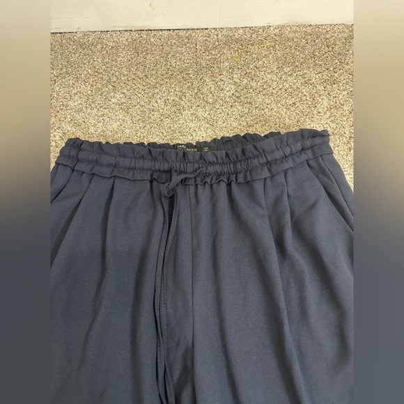 ZARA WOMAN NAVY BLUE Straight PANTS ELASTIC WAISTBAND Sz S Business Casual - Picture 5 of 11